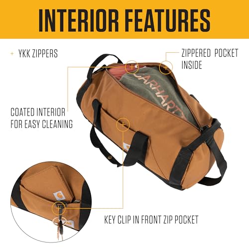 Carhartt Classic Round Duffel with Utility Pouch, Heavy-Duty, Water-Resistant Packable Gear Bag for Jobsite, Gym, and Travel - color: Carhartt Brown, style: 60l