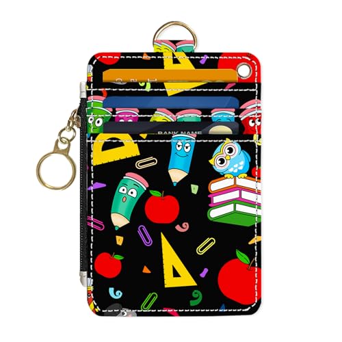 Slim Wallet Credit Card Holder, Colorful Stationery, RFID Wallet Women Cute Small Front Pocket Wallet With Zipper, PU Leather Thin travel RFID Blocking Card Case ID Window,Ladies Gifts - color: Colorful Stationery