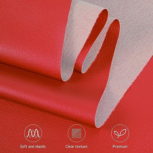 Marine Vinyl Upholstery Faux Leather Fabric, 1 Yard Red | Marine Grade Faux Leather Vinyl by the Yard, Waterproof, Soft & Durable, for Boat, Furniture Upholstery, DIY Sewing Crafts - color: Red, size: 1 Yard 55" x 36" (Pre-cut)