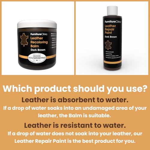 Furniture Clinic Leather Easy Restoration Kit | with Leather Recoloring Balm, Cleaner, Sponge, and Cloth | Leather Repair Kit for Scratched and Faded Furniture (Dark Brown) - color: Dark Brown, size: Easy Kit