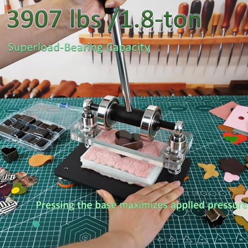 Leather Cutting Machine 1.8 Ton, Portable Manual Press Die Cutter Dual Guide Shafts Die Cut Machine with 39-Piece Professional Hole Punch Kit for Leather, Fabric, Plastic & More — DIY Craft Essential