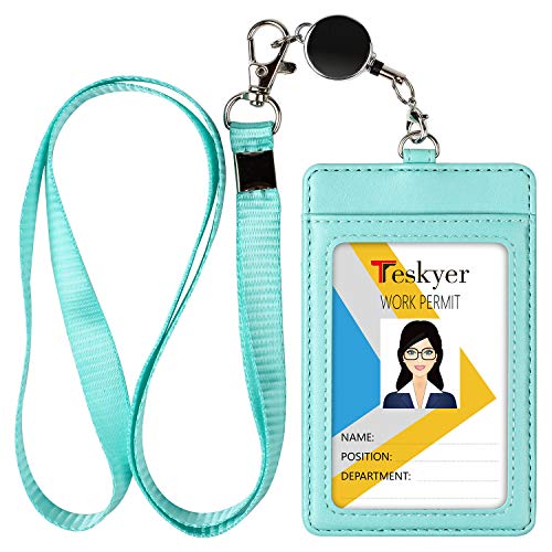 Teskyer Badge Holder with Retractable Lanyard, Vertical Cyan | Durable Nylon Lanyard, Rear Card Pocket, Scan Without Removing Card, Built to Last, Work & Cruise Ready - color: Green #02, size: Vertical