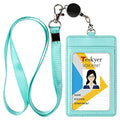 Teskyer Badge Holder with Retractable Lanyard, Vertical Cyan | Durable Nylon Lanyard, Rear Card Pocket, Scan Without Removing Card, Built to Last, Work & Cruise Ready - color: Green #02, size: Vertical