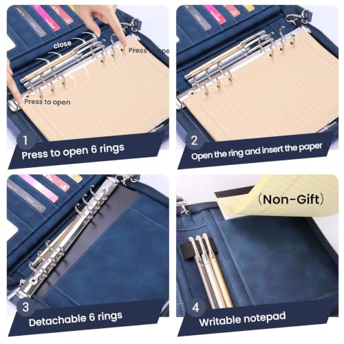 A5 Binder 6 Ring with Zipper, Portable Planner for Travel & Study - color: Blue
