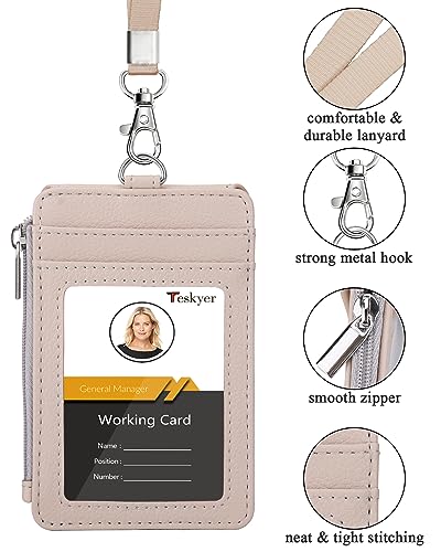 Teskyer ID Badge Holder with Lanyard, Lanyard Wallet, Lychee Beige - color: Lichee Beige, size: 3.1" x 4.7"