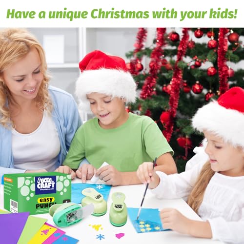 Hole Punch 1 Inch Craft Christmas Snowflakes Bells Shapes with 30PCS Paper | Hole Puncher for Crafts Set with Craft Paper Cardstock, Mix Shape Designs Hole Puncher for Kids for Crafting Scrapbooking - style: 3 Diffrent Shapes Punch & 30 Craft paper