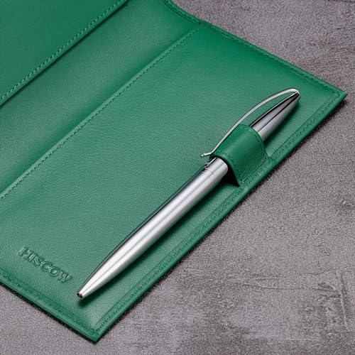 HISCOW Leather Checkbook Cover for Duplicate Checks with Pen Holder - color: Green