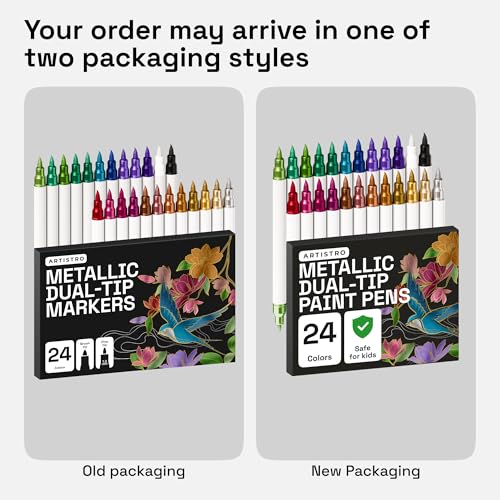 ARTISTRO 24 Metallic Dual-Tip Acrylic Paint Marker Pens for Drawing