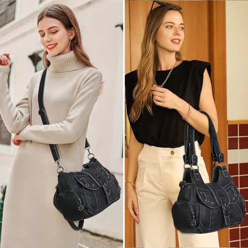 Angel Kiss Hobo Bags for Women Vegan Leather Shoulder Purses and Handbags Ladies Roomy Tote Bags Purse with Crossbody Strap - color: 1-black