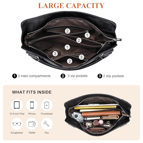 Genuine Leather Pueses for Women Large Hobo Bags Muti Pockets | Crossbody Tote Bags with Top Handles, Key Leash, Adjustable Straps for Shoulder/Handbags/Tote, Daily - color: 01-black