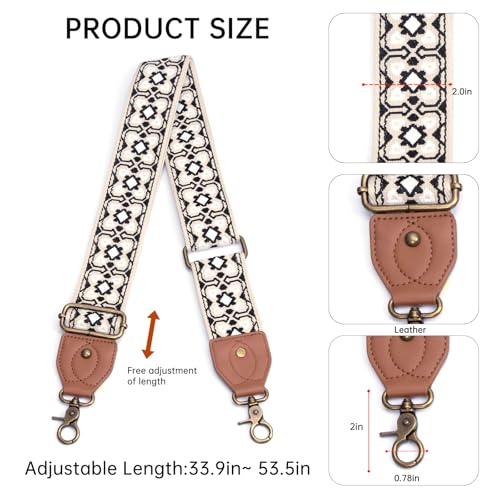 Purse Strap Replacement Crossbody Adjustable Bag Strap Retro Jacquard Embroidery Wide Shoulder Strap for Women Handbags - color: Black White Plum Blossom