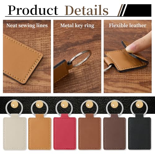 30 Pcs DIY Leather Key Fob Blanks Kit Rectangular PU Leather Keychains with Metal Keychain Rings 6 Colors for Laser Engraving Stamping Painting Working Key chain Craft Supplies Unique Gift Making