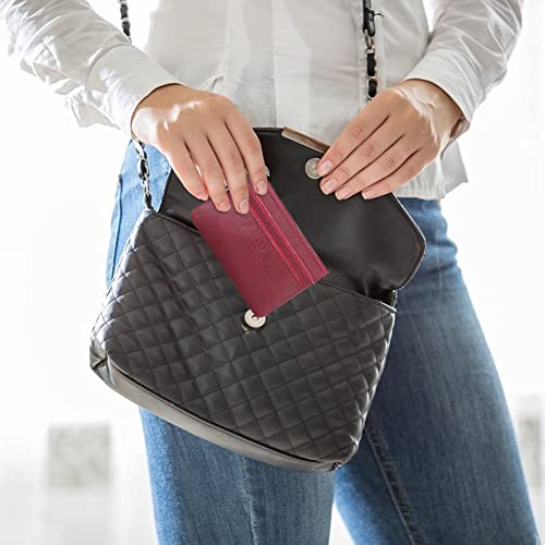 Genuine Leather Coin Purse, Small Coin Pouch for Men Women, Cash Change Wallet Key Holder Money Pouch with Key Ring, Zipper Storage Bag Coin Organizer - color: Wine Red