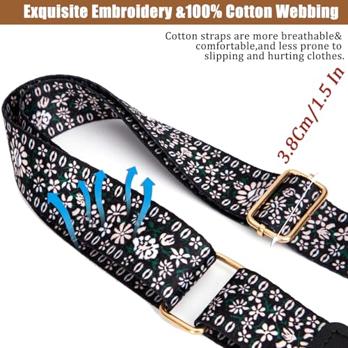 Purse Strap, 1.5" Cowhide Head Wide Shoulder Bag Strap Adjustable Replacement,Jacquard Embroidery Crossbody Bag Straps - color: Sm Flower