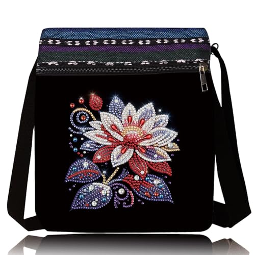 LSQFS 5D DIY Diamond Painting Crossbody Bag, Colorful Floral Pattern, Adjustable Strap & Zipper, Partial Drill Craft Kit for Women, Perfect for Shopping & Daily Use - color: pink