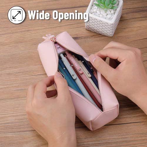 Mr. Pen- PU Leather Pencil Case, Pink | Pencil Case Small Pencil Pouch Aesthetic - color: Pink
