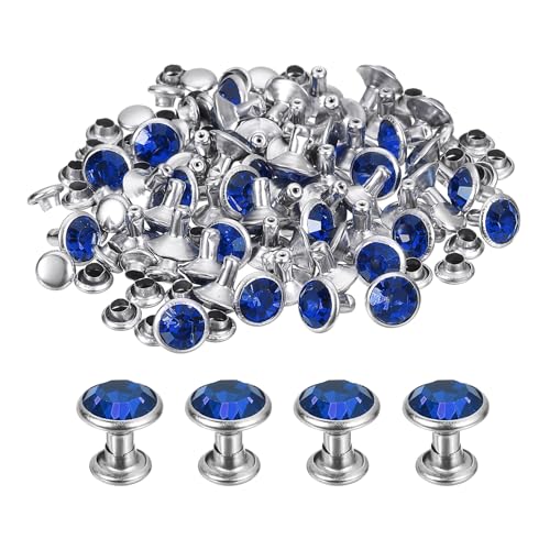 uxcell 60 Sets Rhinestone Rivets, 8mm Leather Rivets Crystal Rivets Stud Rapid Double Cap Rivets for DIY Leather Craft Fabric Clothes Belt Bags, Dark Blue - color: Dark Blue, size: 8mm