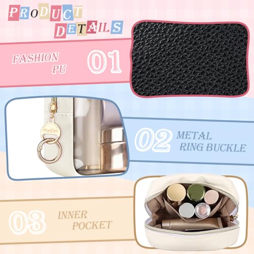 4.9" Clear Small Makeup Bag for Purse, TPU Mini Cosmetic Bag with Ring Buckle, Portable Small Makeup Travel Toiletry Pouches for Women, Birthday/Wedding/Christmas (Beige) - color: Clear-Single-sided Beige