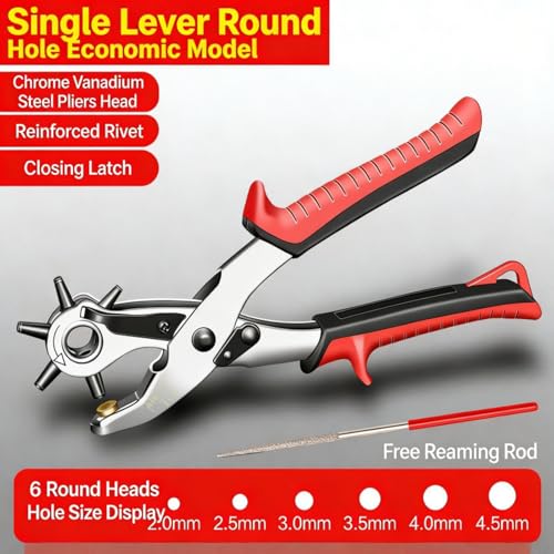 Leathercraft Hole Punch Plier, 6-Size Rotary Leather Punching Tool, Heavy Duty Leathercraft Punching Equipment for Belts Straps - style: budget