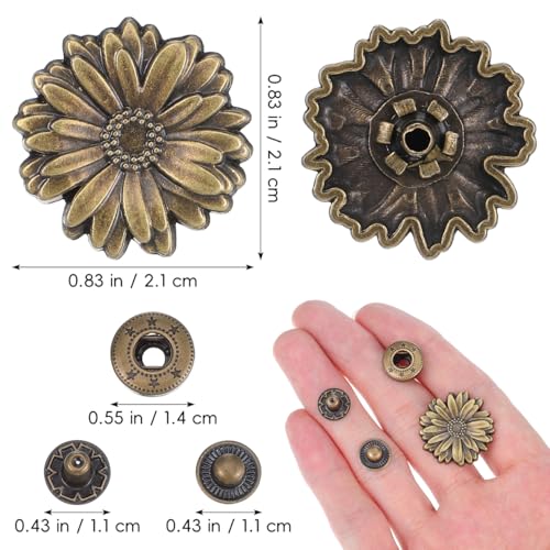 ARTIBETTER 10 Sets Antique Snaps Button Bronze Vintage Metal Snap Leather Fastener Flower Sewing Snaps for Handbag Purses Bags Clothes Leather Sewing Craft DIY