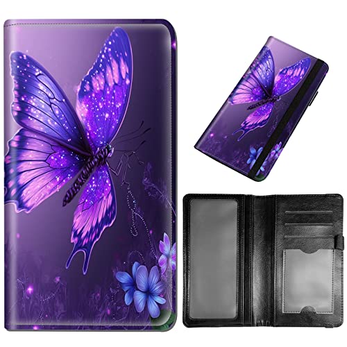 DEGDFSGR Checkbook Cover - Premium Leather Standard Duplicate Register Check Card Book Holder Wallet with RFID Blocking Function for Girl Men Women,Purple Butterfly - color: Purple Butterfly