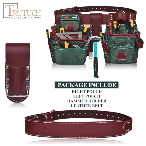 Nylon and Leather Tool Belt | Framing Tool Bags | Leather Tool Belts | Nylon Tool Pouch | Carpenter Tool Belt | Construction | Framers | Electrician - color: Green