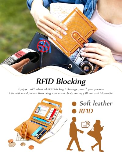 TFKGS Small Wallet for Women Vegan Leather RFID Blocking Bifold Compact Credit Card Holder with Zipper Coin Pocket Yellow - color: 3-Yellow