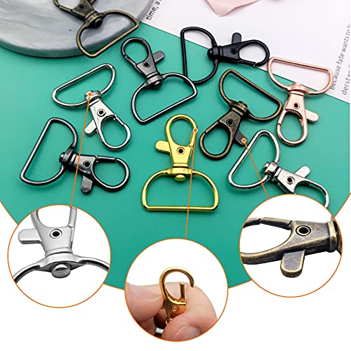 60Pcs Swivel Snap Hook D Ring,6 Colors Metal Swivel Clasps Lobster Clasp Key Chain Clip Hook Swivel Clasps Claw Lobster Lanyard Clasp for Keychain Lanyard,Jewelry,DIY Crafts Supplies(6 Colors) - color: 6 colors;1inch