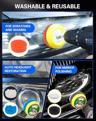 194 PCS 2 Inch Wet Dry Sanding Discs, Drill Polishing Kit with 60 to 10000 Grit Hook and Loop Sandpaper Assortment for Dremel, Headlight Restoration Kit with Buffing Pads for Auto Wood Metal Resin