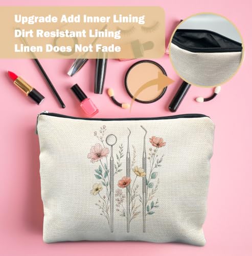 Dental Gifts Makeup Bag for Women | Dental Hygienist Assistant Dentist Gifts,Floral Dentistry Cosmetic Toiletry Bag Zipper Pouch - color: Floral Dentistry