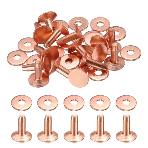 HARFINGTON 15Set Copper Rivets and Burrs Washers 9x3.3x12mm Dimpled Finish Solid Leather Rivet Fastener Studs Posts for Leather DIY Craft Belts Wallets Collars, Copper Tone - color: Copper Tone, size: 9x3.3x12mm