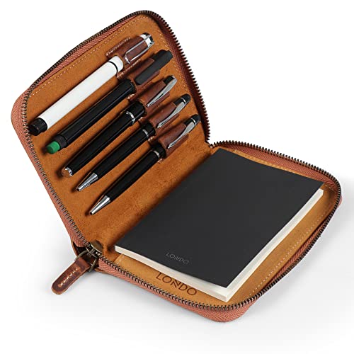 Londo Genuine Leather Padfolio – Portfolio Folder with Pencil Holder, Notepad & Zipper Closure for Business, Office & Travel - color: Camel
