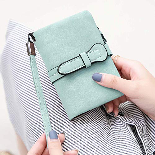 AOXONEL Women's Small Bifold Leather wallet Rfid blocking Ladies Wristlet with Card holder id window Coin Purse - color: Light Green3