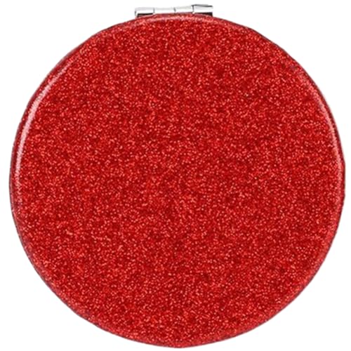 Red Compact Mirror for Purse,Magnifying Travel Mirror with Glitter,Double-Sided Small Pocket Mirror,Portable 2 x 1x Magnification Folding Makeup Mirror,Cosmetic Mirror for Gift - color: Red-round
