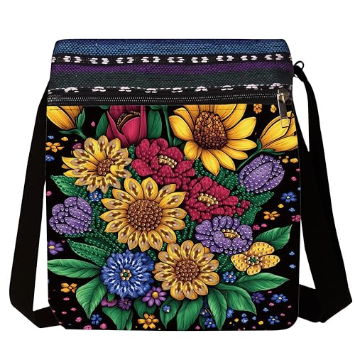 Diamond Painting Crossbody Bag - DIY Diamond Art Kits for Adults, PU Leather Shoulder Bag with Zipper, Flower Pattern Art Bag for Women - color: Flowers 6