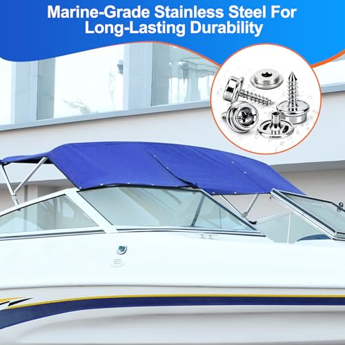 150 Pcs Stainless Steel Canvas Snap Button Kit with 2 Pcs Setting Tool | Metal Marine Grade 3/8 Inch Socket Heavy-Duty Screws Snaps Fasteners Kit for Boat Covers, Fabric, Furniture, Leather