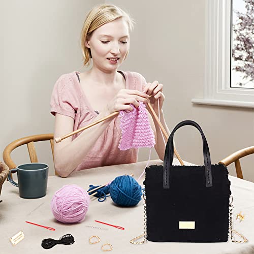 WADORN DIY Knitting Crochet Bags Kit, Hand-Knit Woven Bag Making Kit Mesh Plastic Canvas Sheets for Embroidery Cross Stitch DIY Shoulder Bag Making Accessories Handbag Crafting Yarn Weaving Kit, Black - color: Black