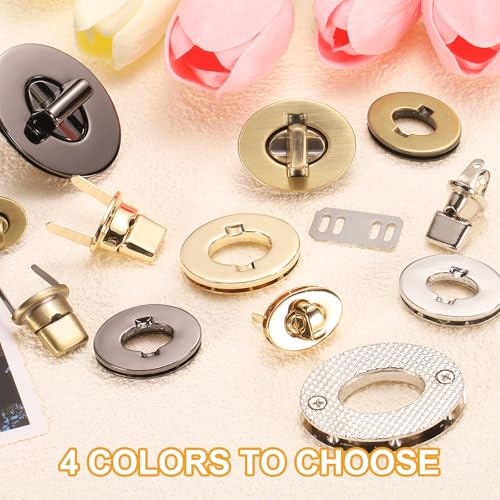 uxcell 4Pcs Twist Turn Lock Clasp, 30 x 24mm Closures Lock Fasteners for Purse Zinc Alloy Oval Bag Closure Clip Hardware Accessories for DIY Handbag Craft, Silver - color: Silver, size: 30 x 24mm