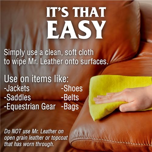 MR. LEATHER Cleaner & Conditioner, Restores & Protects All Leather, 8 oz | Made with Natural Oils, Hydrating & Water-Repelling Cream, Ideal for Leather Furniture, Sofa, Auto Interior, Shoes & Bags - size: 8 Fl Oz (Pack of 1)