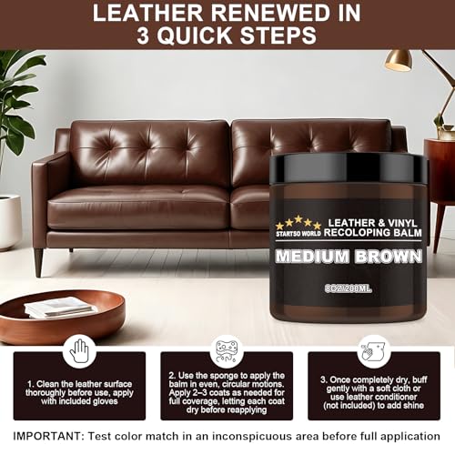 STARTSO WORLD Leather Recoloring Balm, Medium Brown Repair Kit for Furniture, Leather Dye, Color Restorer for Couches, Couch Paint | Repair, Restore & Renew Old, Faded Surfaces - color: Medium Brown, size: Leather Recoloring Balm