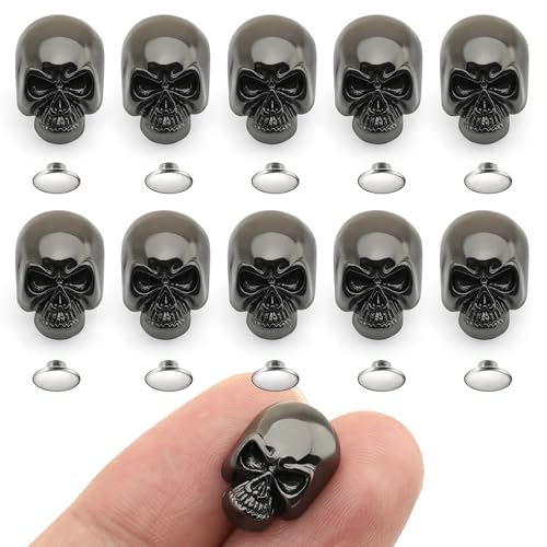 CRAFTMEMORE Skull Rivets Metal Ghost Skull Rapid Rivet Decorative Stud Punk Buttons for Bracelets Bags Belts Shoes Leathercraft Pack of 10 SK02 (Gunmetal) - color: Gunmetal