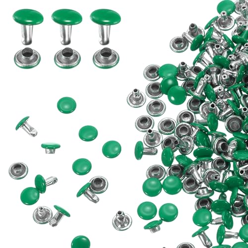 HARFINGTON 100 Sets Double Cap Leather Rivets, 6x6mm Round Cap Tubular Metal Studs Leather Crafting Rivets for Fabric Belt Pet Collar Boot Bag Repair and Decoration, Green - color: Green, size: 6x6mm