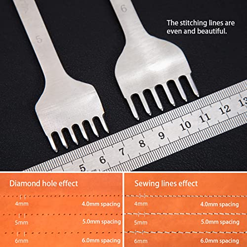 WUTA Leather Hole Punch Tool Pricking Iron Hole Puncher 5mm 1/2/4/6 Prong Tooth Lacing Diamond Stitching Chisel Set for DIY Leather Craft Kits (Silver) - color: Silver, size: 1nd 5mm 1/2/4/6