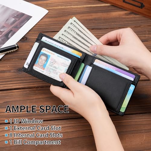 FALAN MULE Slim Wallet for Men Rfid Blocking Leather Minimalist Front Pocket Mens Wallet - color: Mb-Black