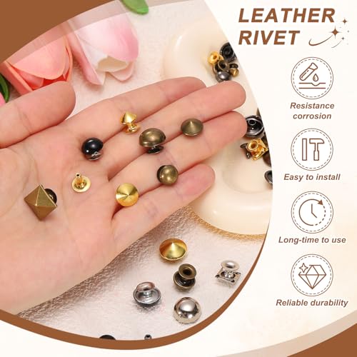 HARFINGTON 50pcs Pyramid Rapid Rivet 6mm Leather Rivets Rapid Punk Spikes Leathercraft Decoration with Hole Punch for Rock Nailheads Clothing Belts Bags Shoes, Silver - color: Silver, size: 6mm