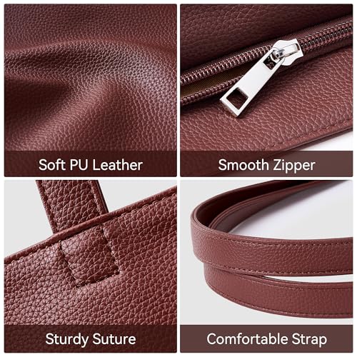 WLLWOO Soft Vegan Leather Tote Bag for Women Large Hobo Zipper Purse | Casual Shoulder Handbags Carryall for Work Daily Weekender Travel Commute - color: Dark Red