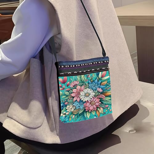 LSQFS Diamond Painting Crossbody Bag, DIY 5D Diamond Art Kits for Adults, PU Leather Art Bag with Adjustable Strap, Flower Pattern Gem Art for Adults, Craft Kits for Adults Women - color: Flowers 5