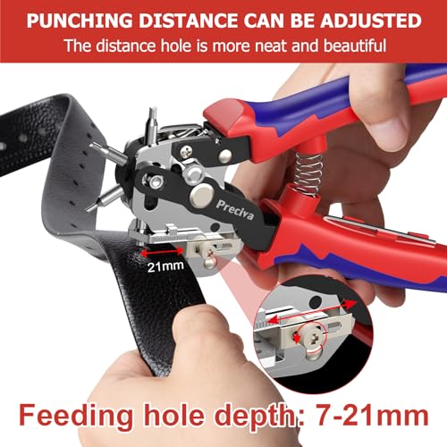 Preciva Hole Punch Plier, Revolving Punch Hole Tool with V-Shaped Cutting Edge Design, 6 Hole Sizes Used for Leather, Belts, Thin Iron Sheets, Paper Cards, Plastics, & Fabrics - color: Red