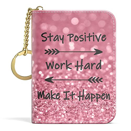 Credit Card Holder for Women, Small RFID Wallet Slim Leather Card Case - color: B-Work Hard, size: Keychain