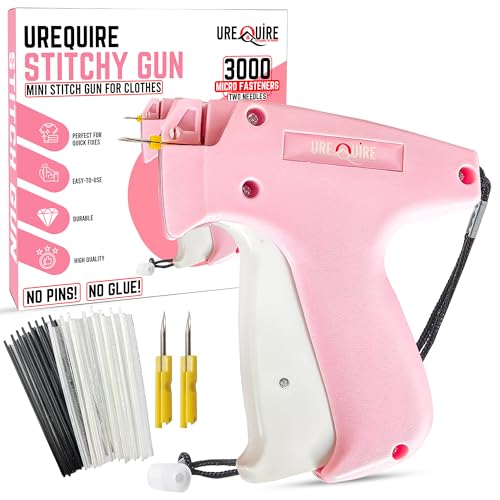Original Stitchy Gun Kit - Stitch Gun for Clothes - Quilting, Hemming & Tagging - Stitchy Quick Clothing Fixer for Instant Repairs - Includes 2 Needles, 3000 Black & White Micro Fasteners - color: Pink